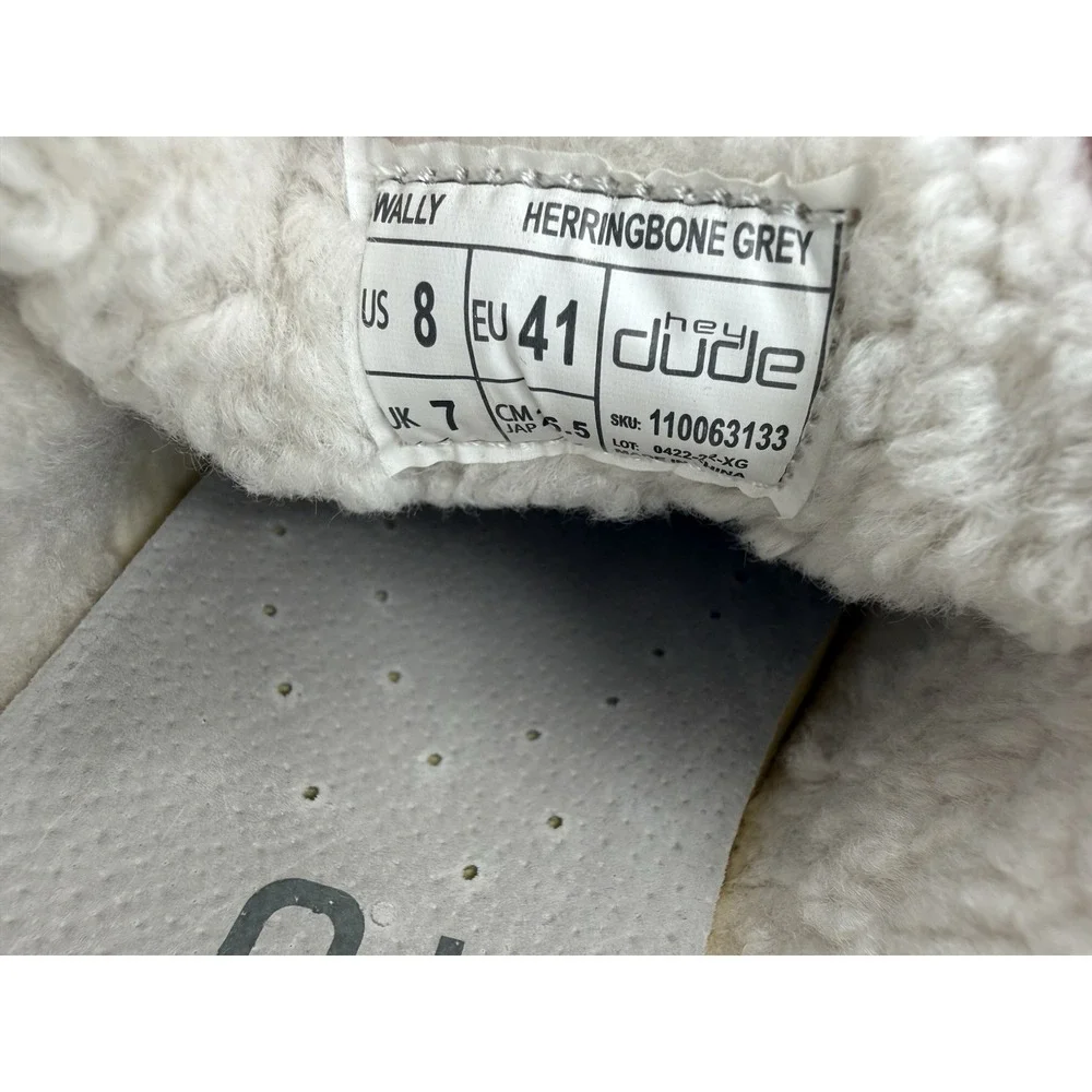 Hey Dude Wally Mens Size 8 Herringbone Grey Faux Sherpa Casual Slip On Shoes NEW